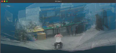 Color 3D point cloud unprojected from depth (single camera)